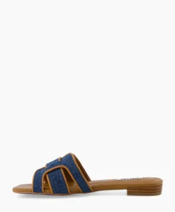 Sandaal Zonder Hak Leather + Linnen Bruin^Bibi Lou Clearance