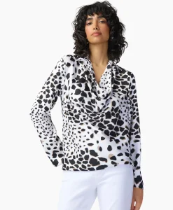 Blouse Lange Mouw Print Wikkel Zwart Dessin^Joseph Ribkoff Sale