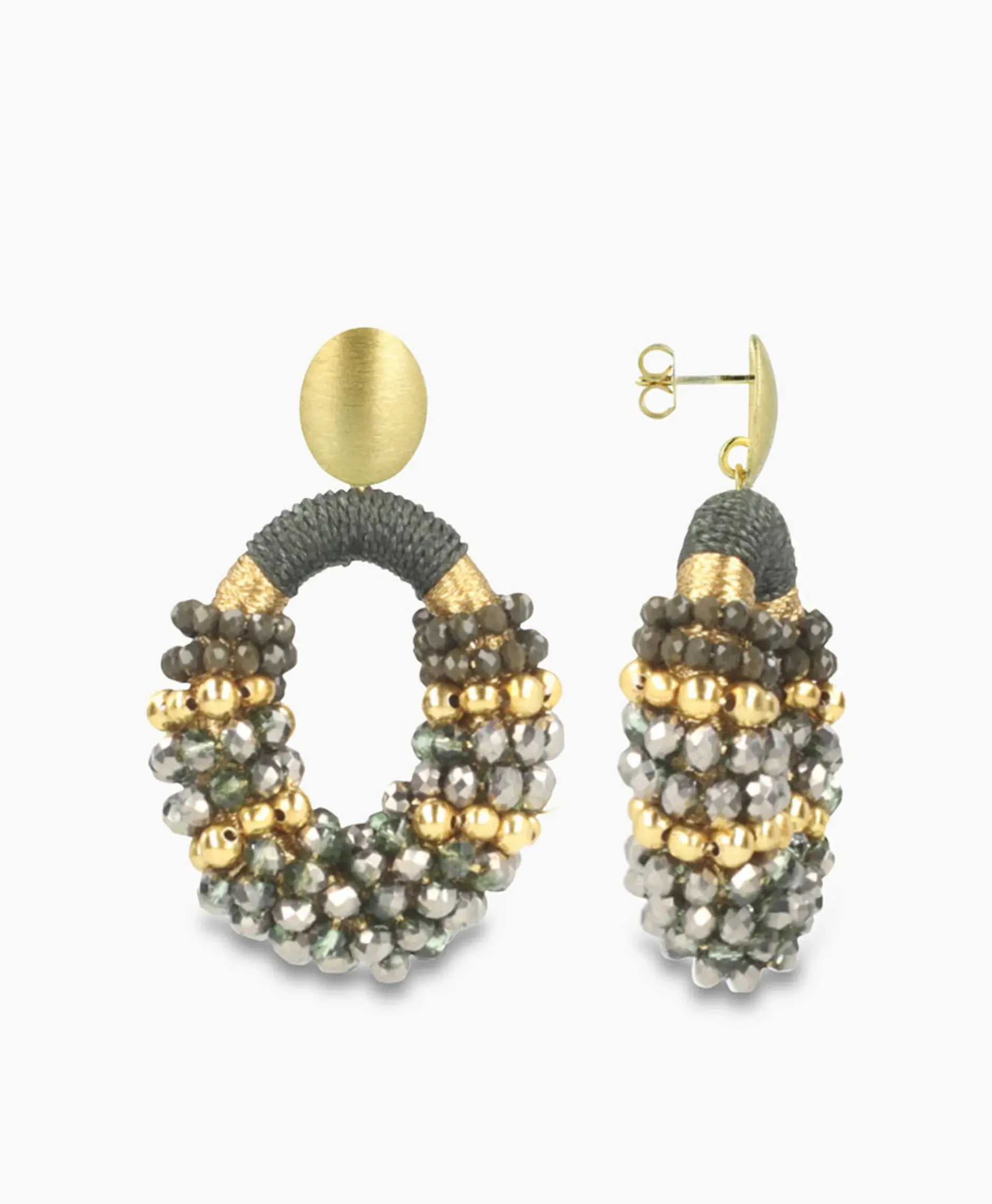 Oorbellen Ce Gb Combi Oval M Gold Stripes Groen^Lott. Gioielli Best